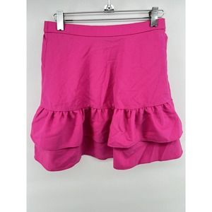 J. Crew Hot Pink Tiered Ruffle Lightweight Wool Blend Mini Skirt, Size 0